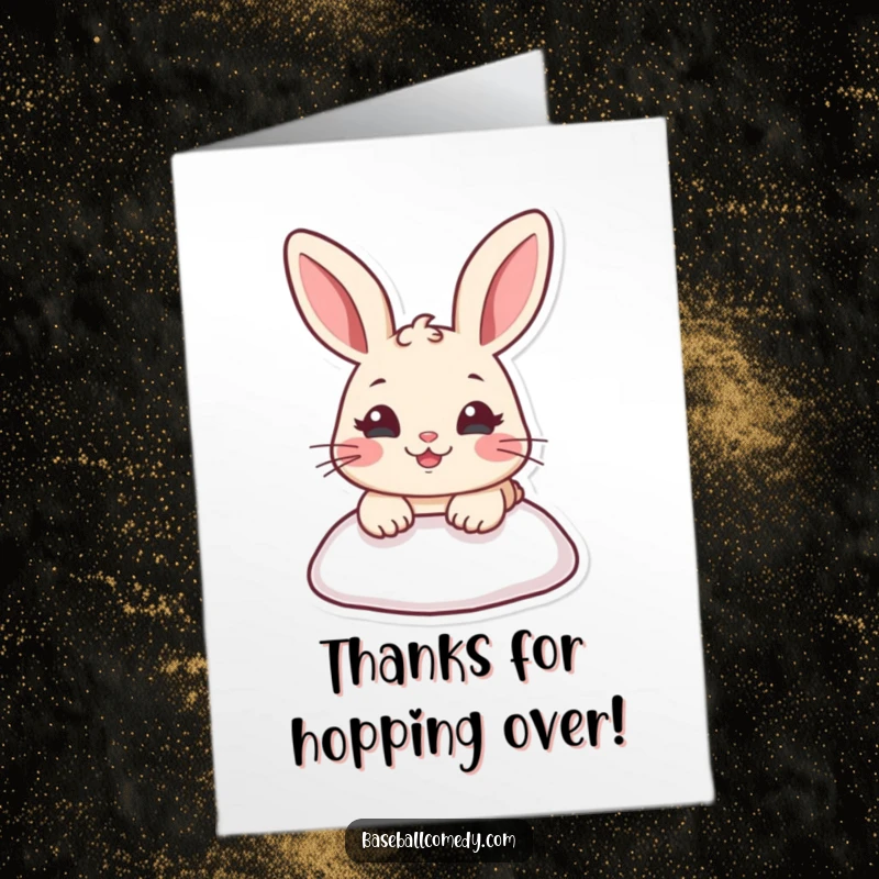 Funny Free Printable Thank You Card: A cute rabbit sliding dramatically towards a base, conveying immense gratitude.