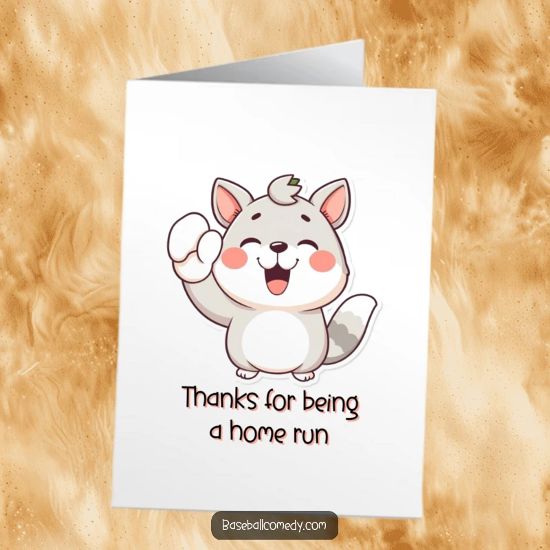 Funny Free Printable Thank You Card: An enthusiastic cartoon animal cheers with a raised mitt, conveying sincere gratitude.