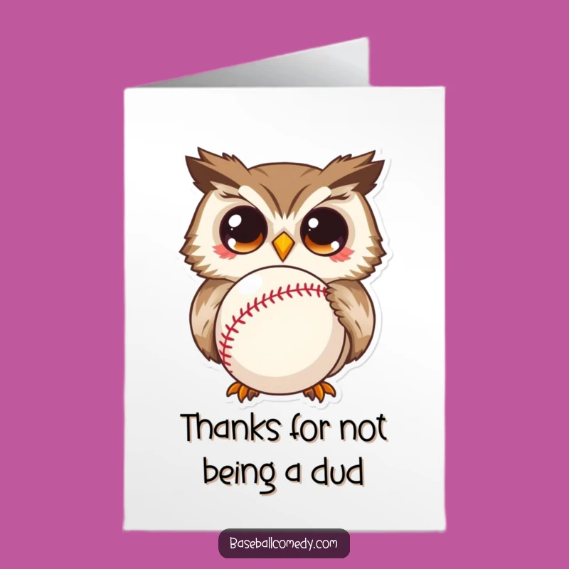 Free Printable Owl Thank You Card: Funny Owl Pondering Baseball Downloadable Gift