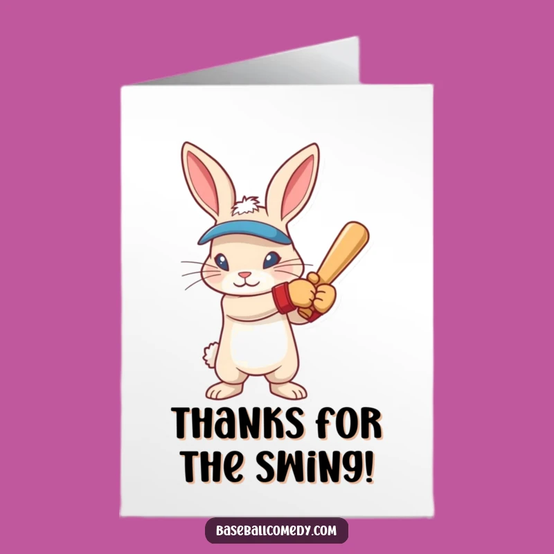 Free Printable Thank You Card: Focused Rabbit Batter, Expressive Baseball Humor Gift