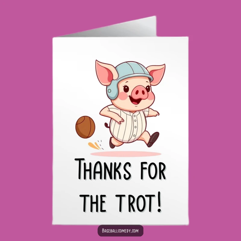 Free Printable Thank You Card: Amusing Pig Runner, Lighthearted Baseball Humor Gift
