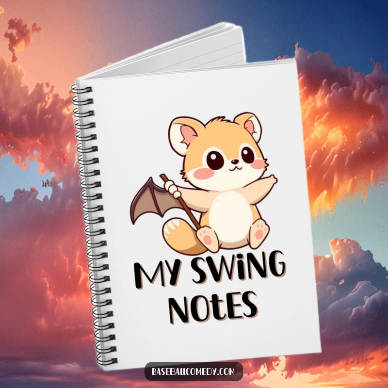 Funny Notebook: Cute animal swing a baseball bat with determination and focus, ideal for journaling or taking notes with a smile.