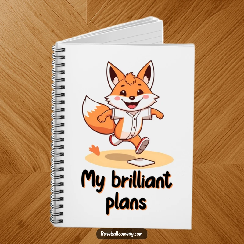 Funny Notebook: A grinning fox sprints with determination around baseball bases, perfect for capturing quick notes.
