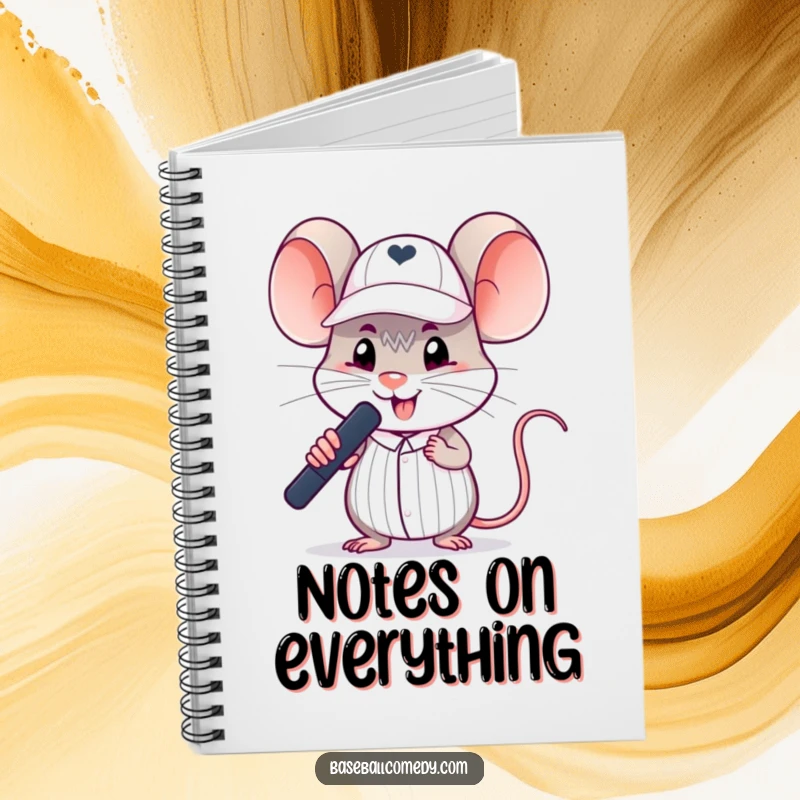 Funny mouse umpire notebook featuring a silly rodent in a tiny umpire cap making a baseball call, for note-taking.