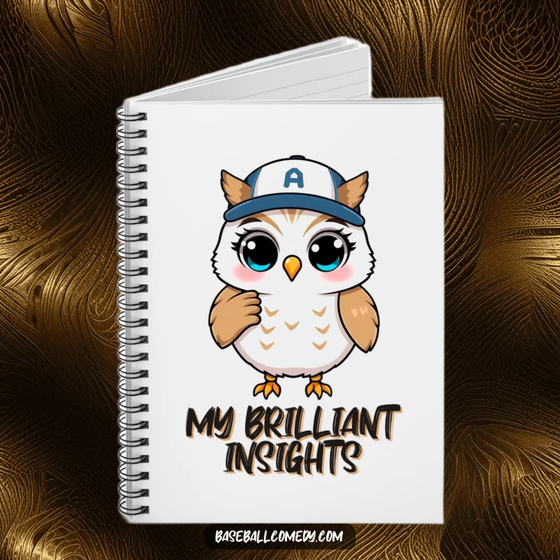 Funny notebook featuring a winking owl coaching from first base, inspiring smart notes and comical strategy.