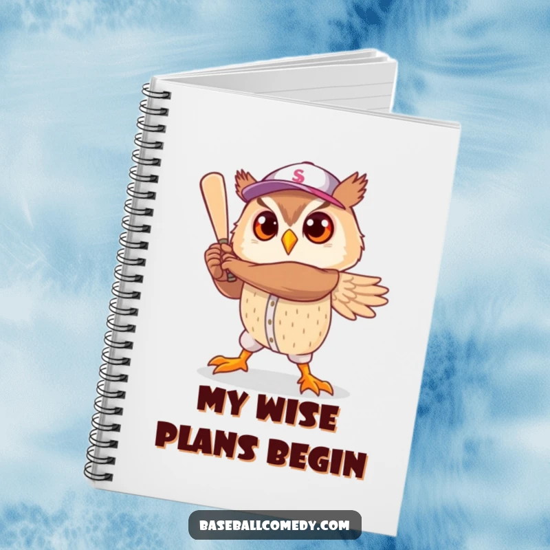 Funny notebook: A cute owl strikes a heroic baseball player pose, a charming companion for notes.
