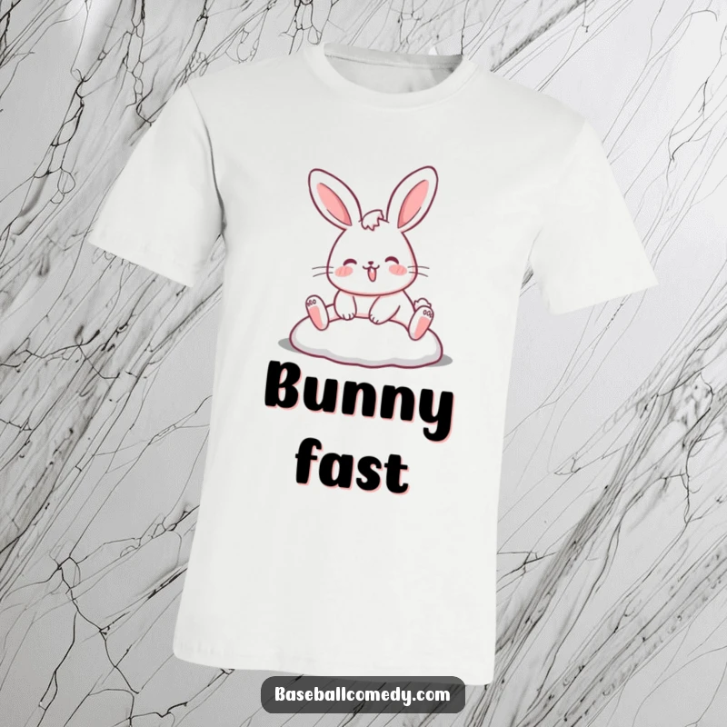 Funny rabbit t-shirt depicting a cheerful rabbit sliding skillfully into a base, perfect for sports enthusiasts enjoying quirky humor.