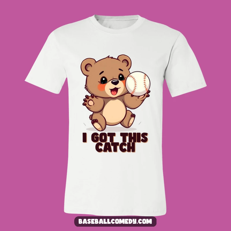 Funny Bear Cub Catcher T-Shirt - Determined Baseball Player Tee