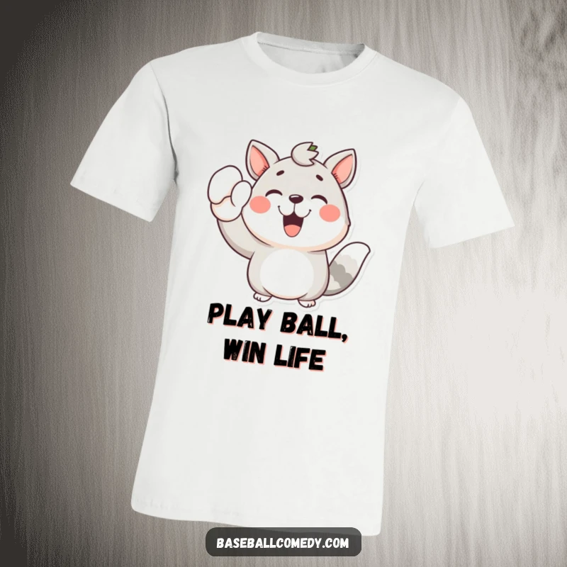 Funny t-shirt with a joyful animal raising a mitt in a triumphant cheer, capturing the excitement of a game win.