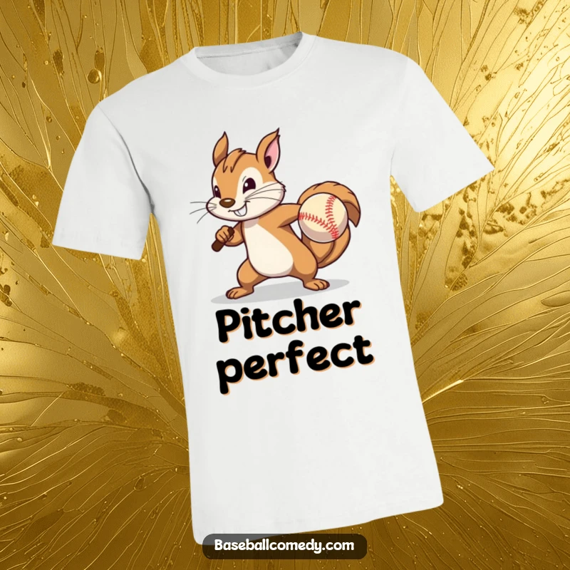 Funny T-Shirt: A determined squirrel pitches a baseball with immense effort, highlighting its small size and big ambition.