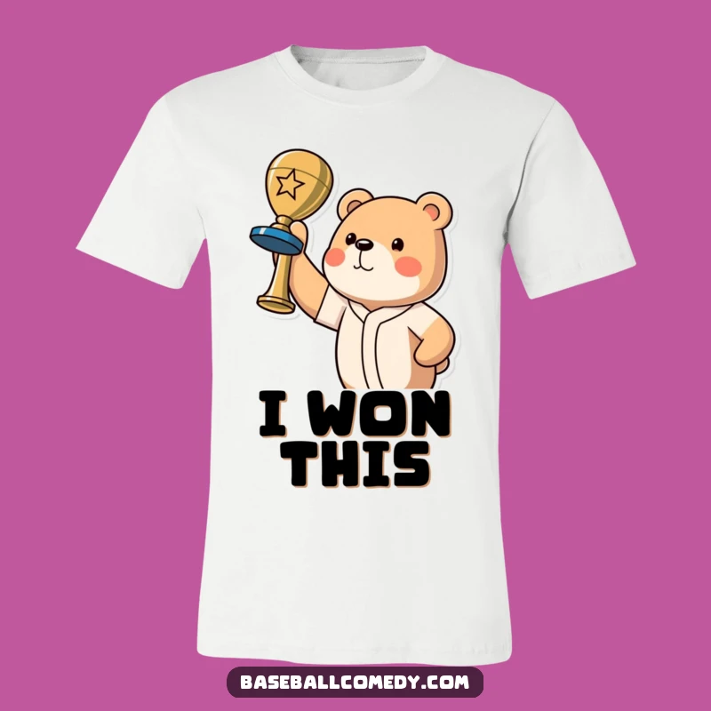 Funny Bear Champion T-Shirt - Comical Baseball Trophy Winner Tee