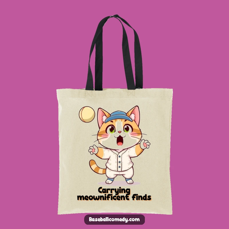 Funny Cat Baseball Tote Bag: Surprised Feline Catcher Carryall