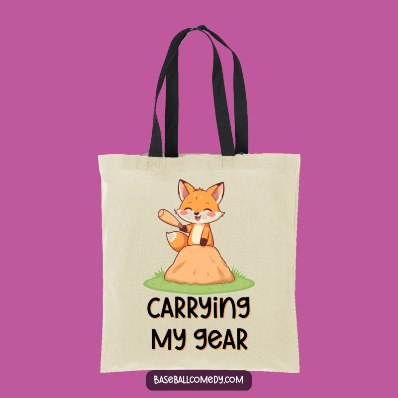 Funny Fox Tote Bag - Pitcher Bag, Happy Baseball Fan Gift