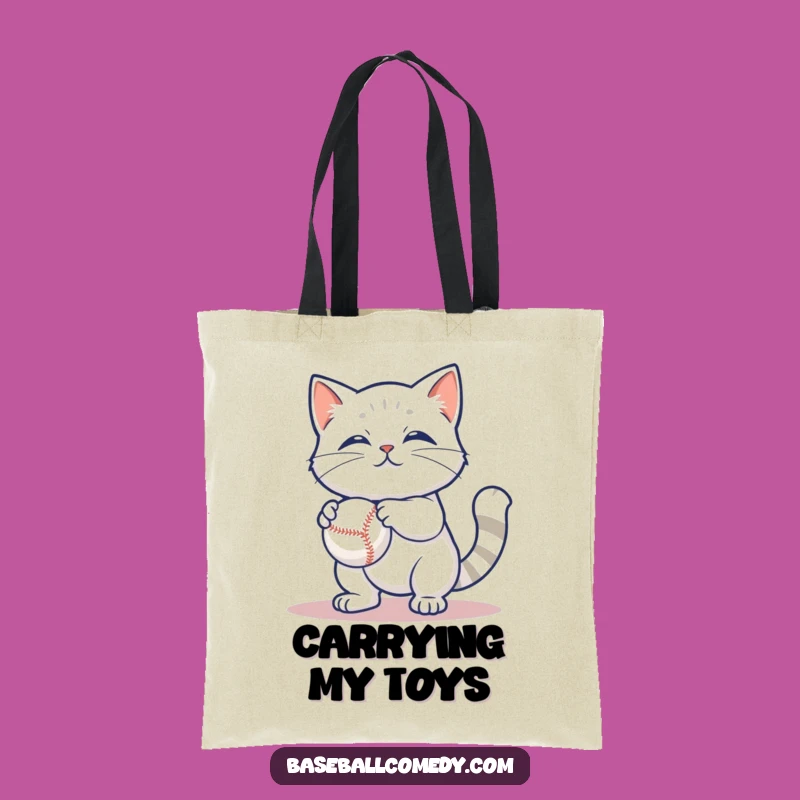 Funny Cat Baseball Tote Bag: Content Kitty Carry-All, Practical Gift for Cat Fans