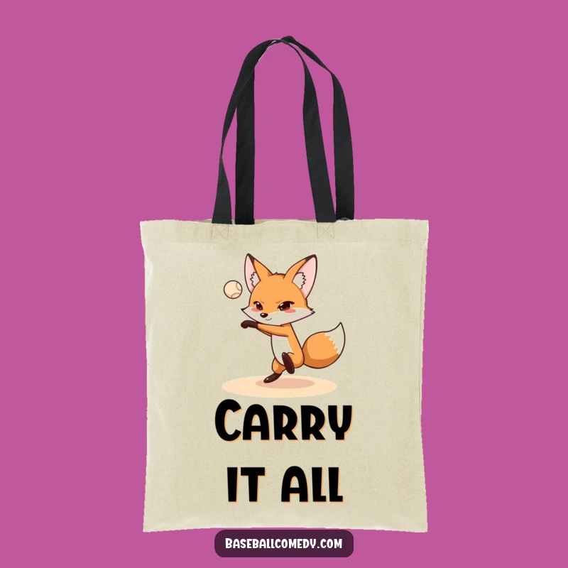 Funny Fox Pitching Tote Bag: Carry Your Essentials with Clever Sports Humor