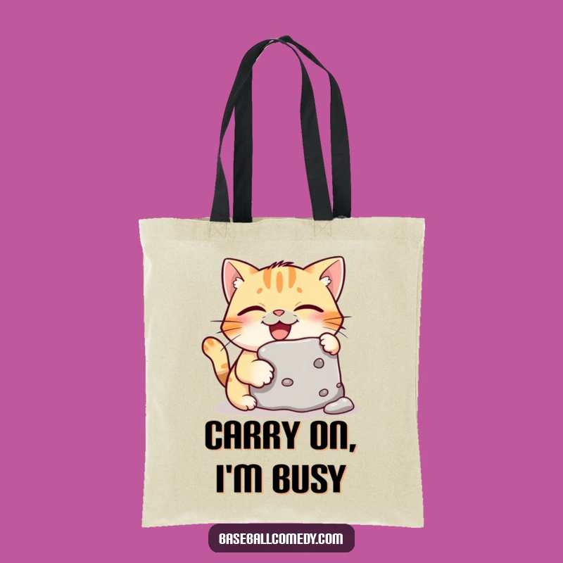 Funny Giggling Cat Stealing Base Tote Bag - Stylish Baseball Humor Accessory